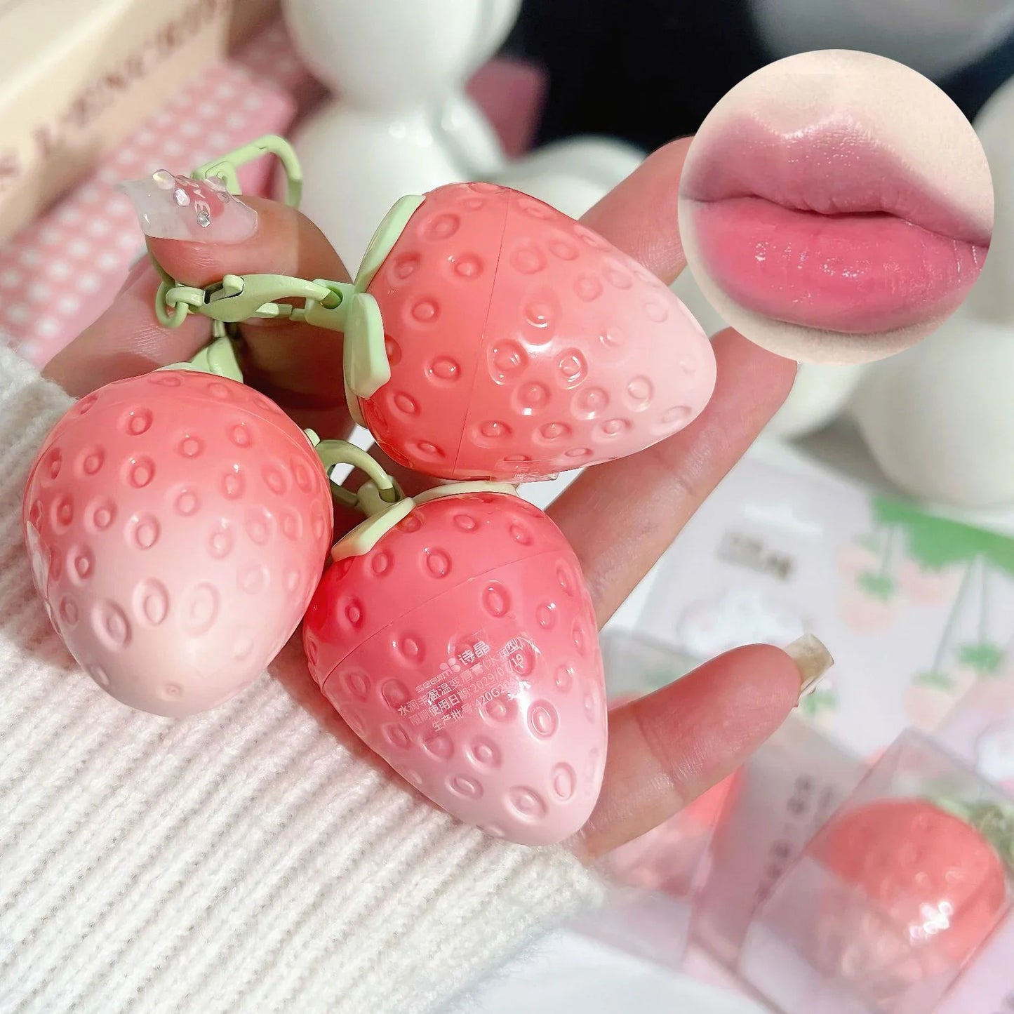 Natural Pink Lipstick Tint Color Changing Lip Balm Keychain Long Lasting Fruity Lips Care Makeup