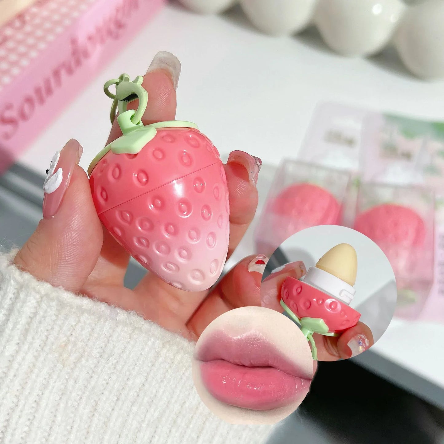 Natural Pink Lipstick Tint Color Changing Lip Balm Keychain Long Lasting Fruity Lips Care Makeup